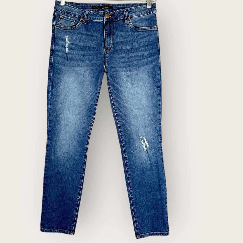 SeeThruSoul Denim Mid Rise Ankle Skinny Blue Jeans Distressed Stretchy Size 32